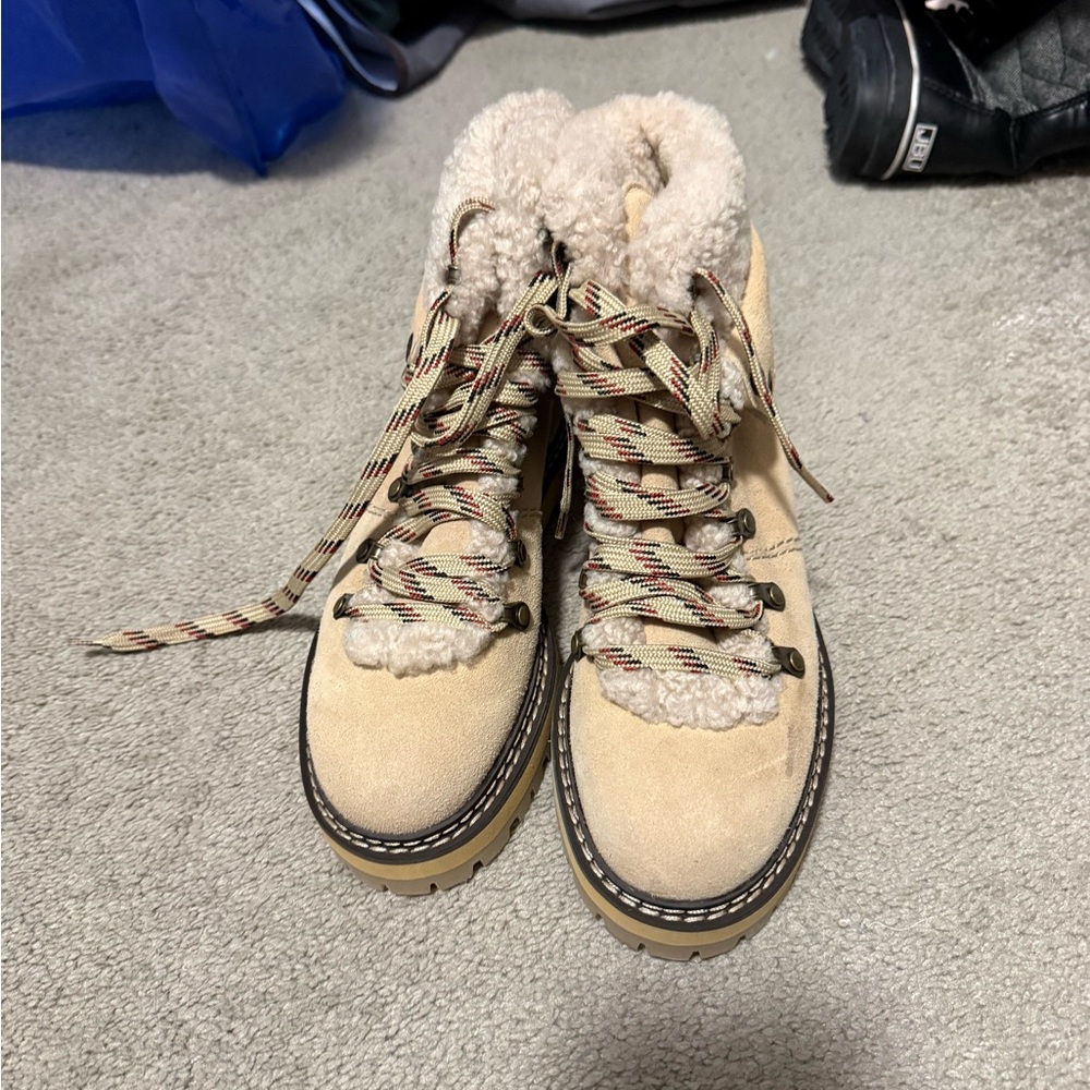 See by Chloe Women's Tan Shearling Lace-Up Boots